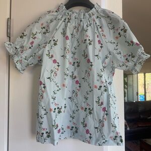 Hill House NWT blue floral poplin blouse